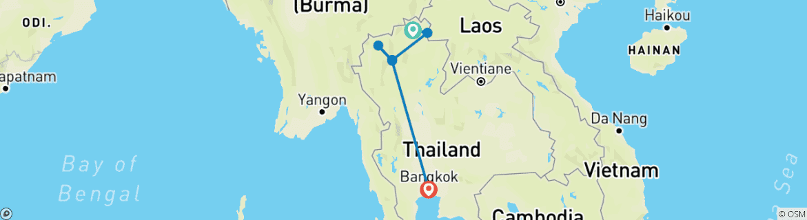 Image of a map showing the route of the tour