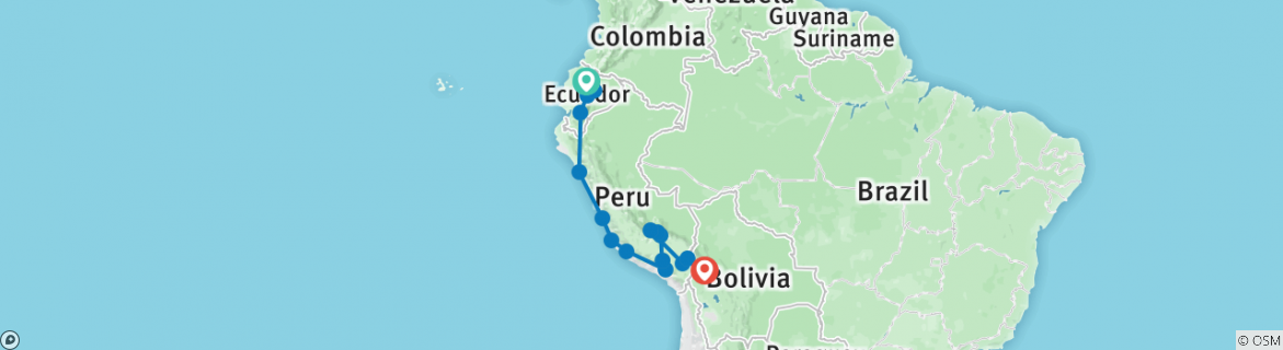 Karte von Von Quito nach La Paz – Amazonas & Antike Kulturen