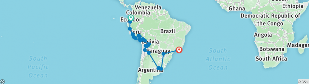 Map of The Great South American Journey: Quito to Rio Adventure