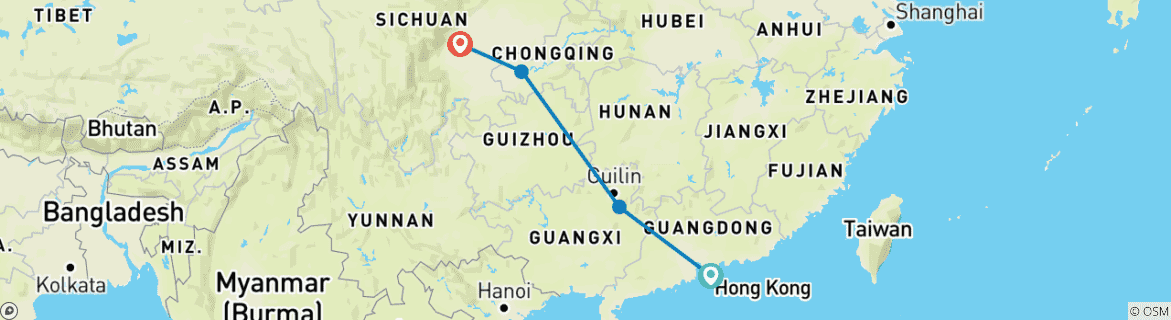 Foto van een kaart met de route van de rondreis