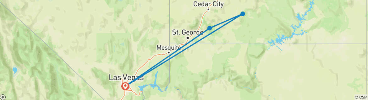 Mapa de Circuito nocturna a Bryce y Zion