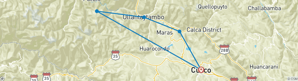 Carte du circuit Chemin de l'Inca Express (15 destinations)