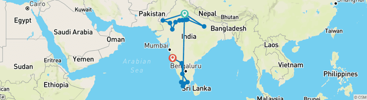 Carte du circuit L'Inde emblématique (from New Delhi to Goa)