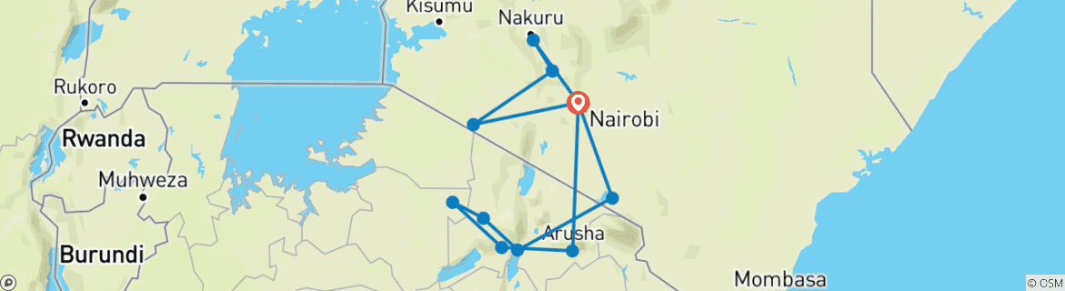 Foto van een kaart met de route van de rondreis