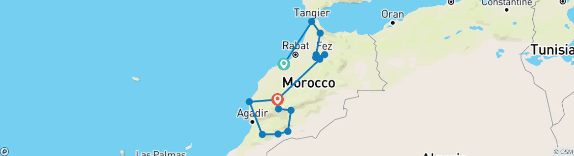 Foto van een kaart met de route van de rondreis