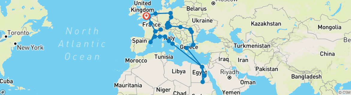 Karte mit der Reiseroute