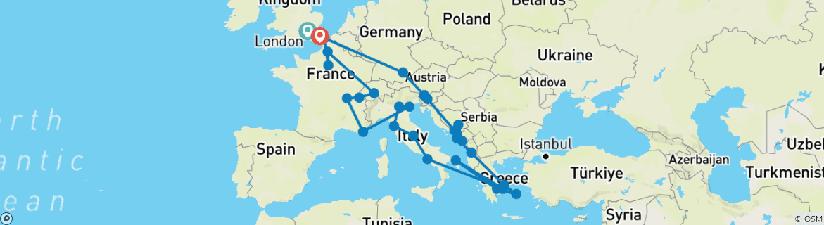 Image d'une carte montrant l'itinéraire du circuit