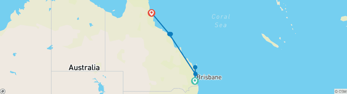 Carte du circuit L'expérience de Brisbane à Cairns : Les dunes de sable et les Whitsundays