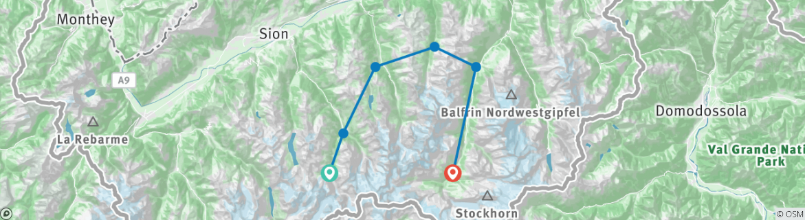 Karte von Die Haute Route