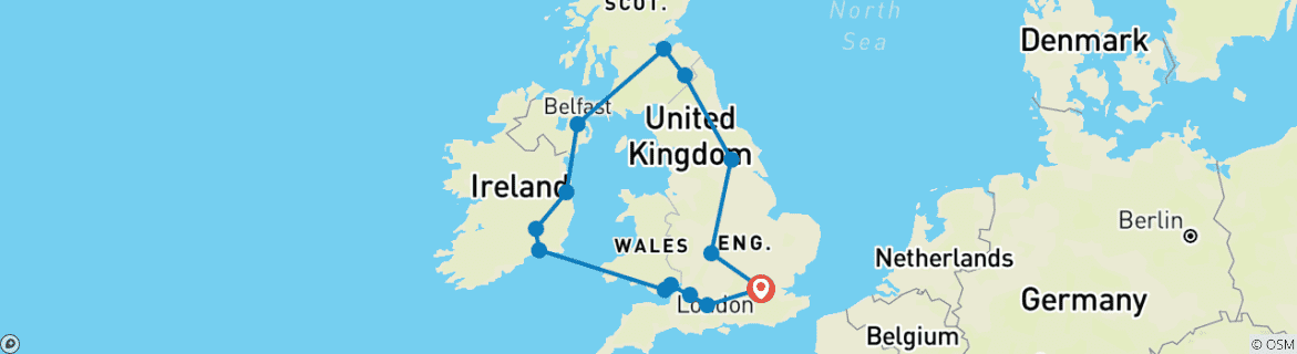 Carte du circuit L'essentiel de la Grande- Bretagne et de l'Irlande