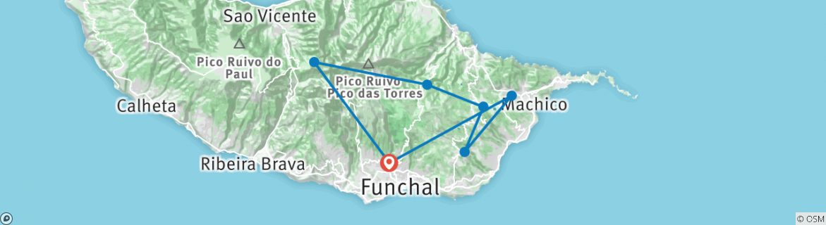 Mapa de Senderismo en la isla de Madeira