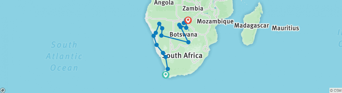 Map of Southern Africa Northbound: Dunes, Deltas & Falls