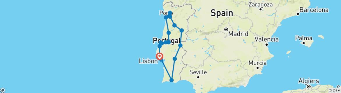 Image of a map showing the route of the tour