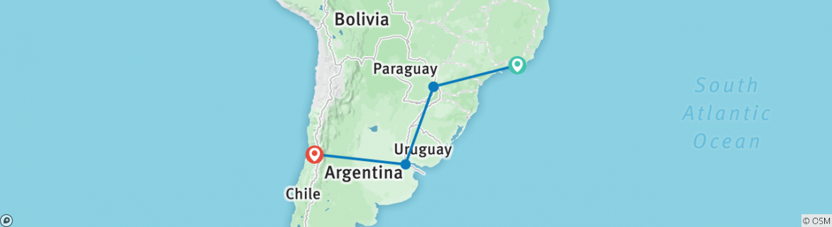 Map of South America Getaway with Santiago