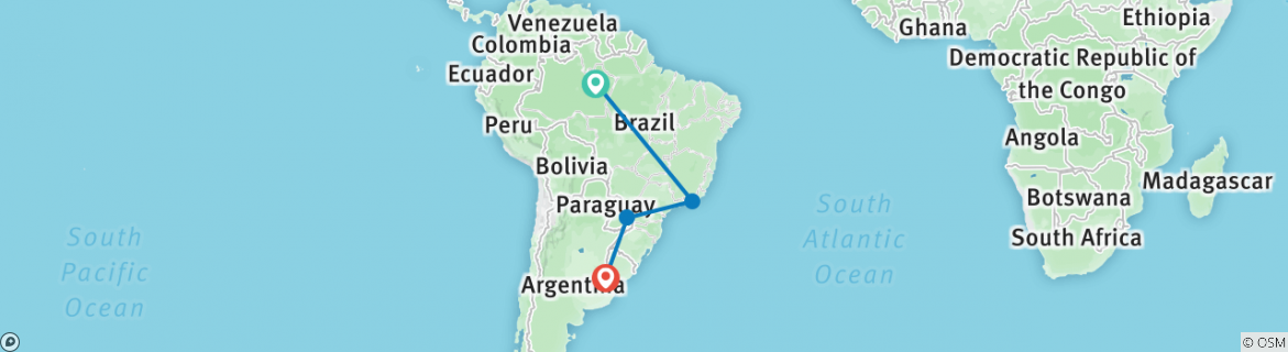 Map of South America Getaway with Amazon