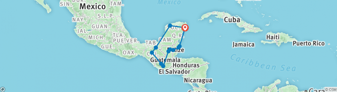 Map of Mayan Adventure: Mexico, Belize & Guatemala