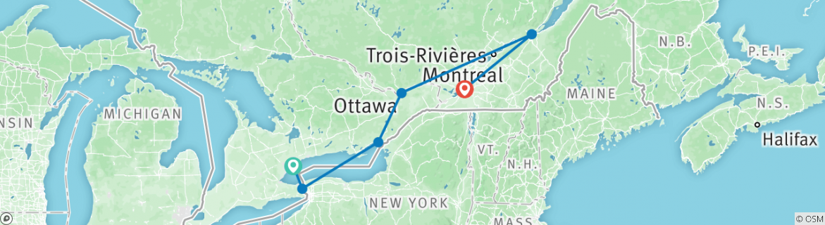 Image of a map showing the route of the tour