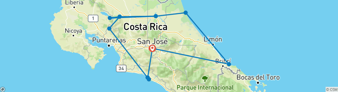 Image of a map showing the route of the tour