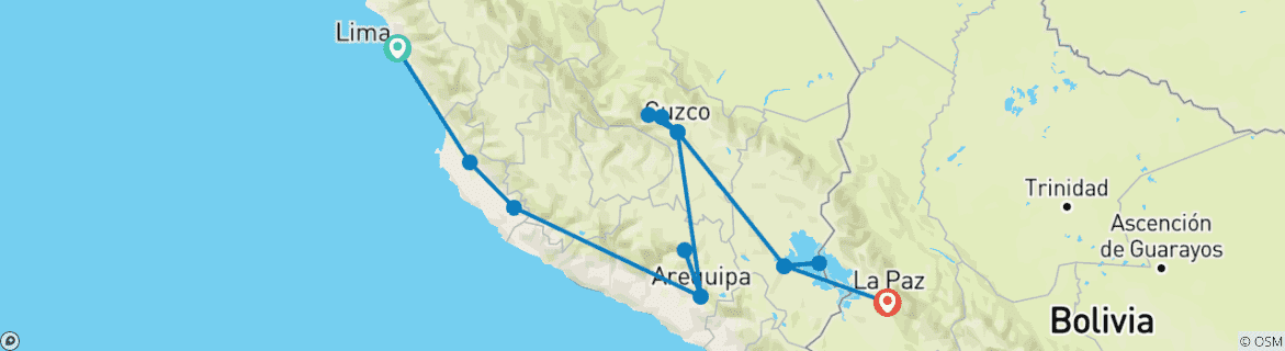 Carte du circuit De Lima à La Paz - Planche de sable et couchers de soleil