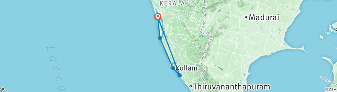 Map of Kerala: Beaches & Backwaters