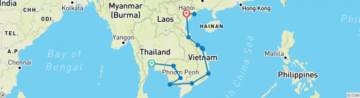 Carte du circuit Du Cambodge au Vietnam : Marchés de nuit et fabrication de nouilles