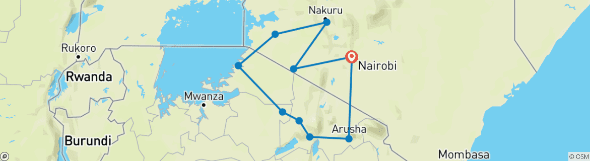 Map of Nairobi To Nairobi 11 Days Overlanding