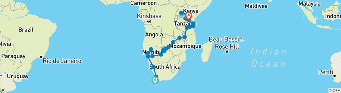 Mapa de De Ciudad del Cabo a Nairobi 57 días por tierra