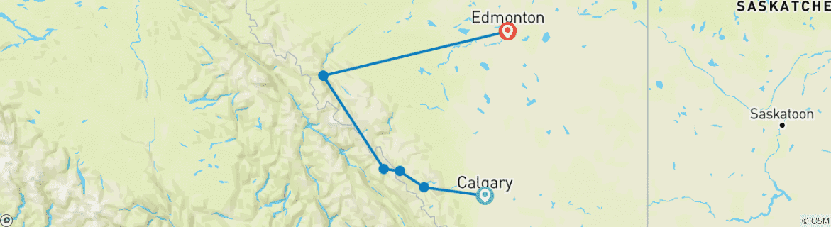 Map of Hiking in the Canadian Rockies and Canoe Tour