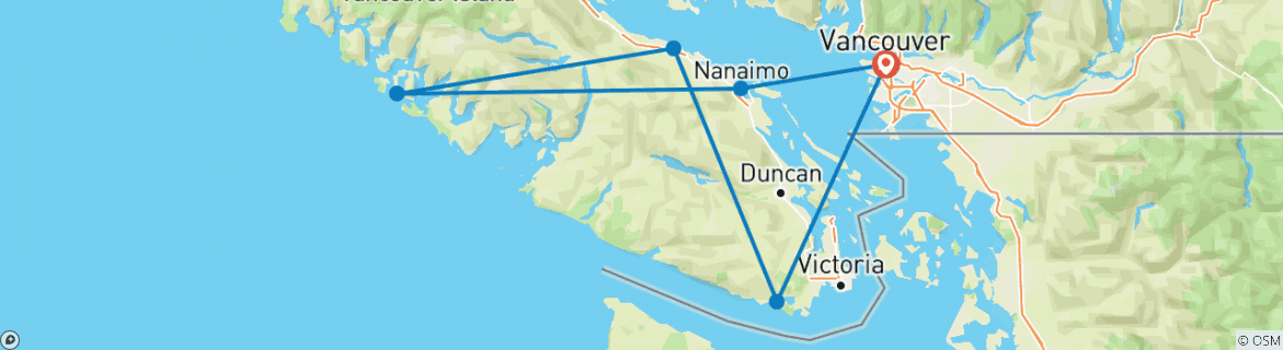 Image of a map showing the route of the tour