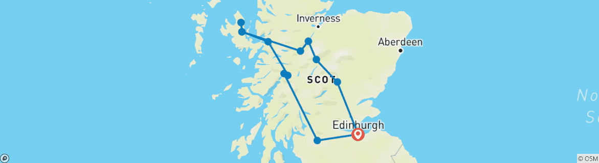 Map of Skye, The Highlands & Loch Ness - from Edinburgh