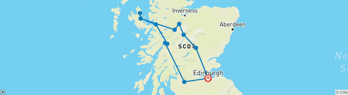 Map of Skye, The Highlands & Loch Ness - from Edinburgh