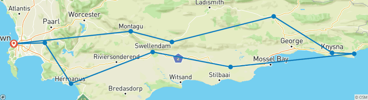 Map of Garden Route, Safari & Winelands Wonder