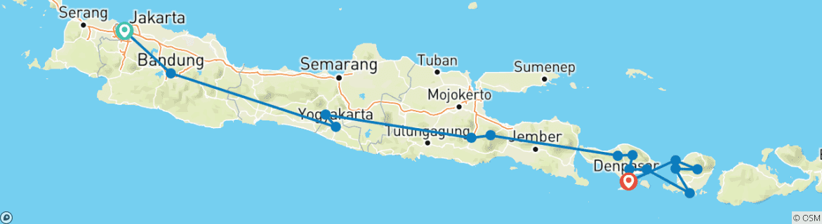 Map of Indonesia Java, Bali & Lombok