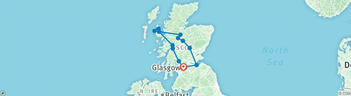 Map of Skye, The Highlands & Loch Ness - from Glasgow