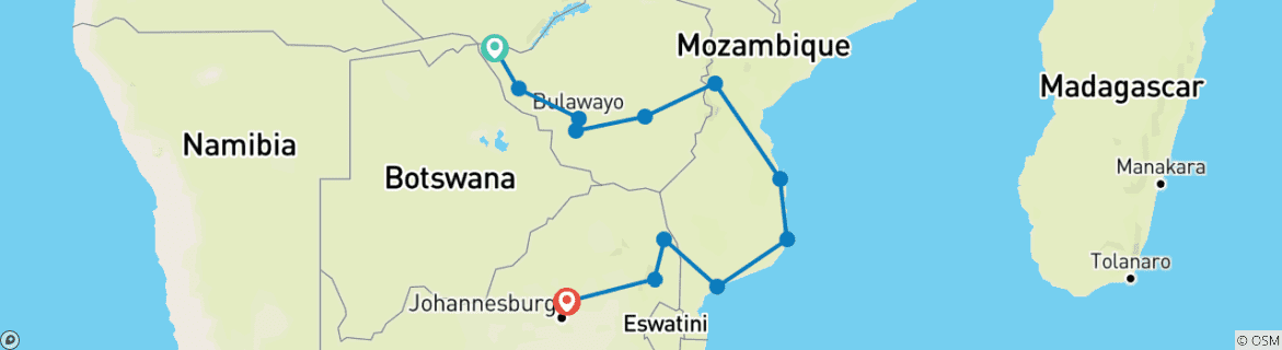 Mapa de Explorador de Zimbabue y Mozambique de 14 días - campamento