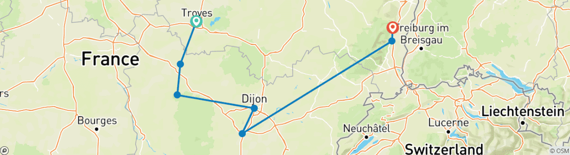 Image d'une carte montrant l'itinéraire du circuit