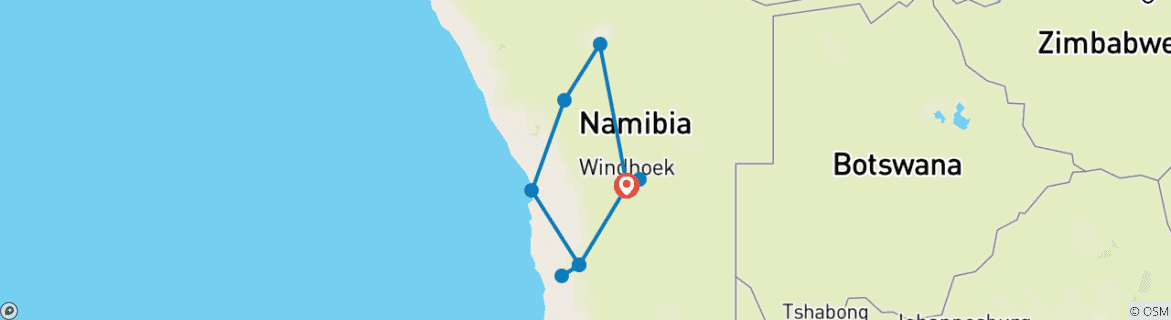 Map of 7 Day Taste Of Namibia Accommodated Safari