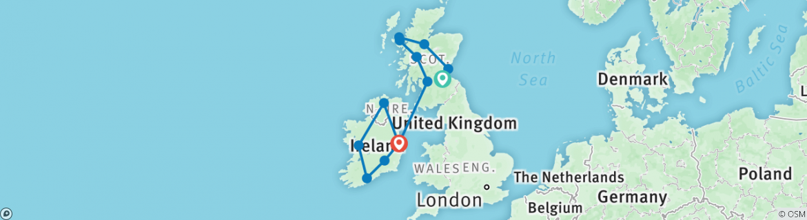 Mapa de Escocia e Irlanda - verano 2024, 13 días