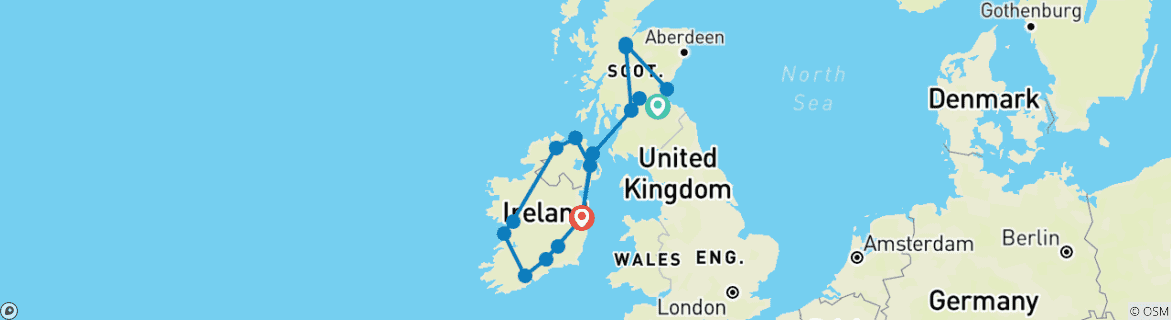 Kaart van Schotland en Ierland (Klassiek, Zomer, 13 Dagen)