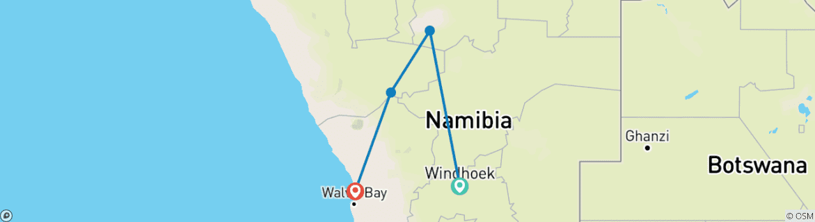 Map of 3 Day Etosha Express Accommodated Safari