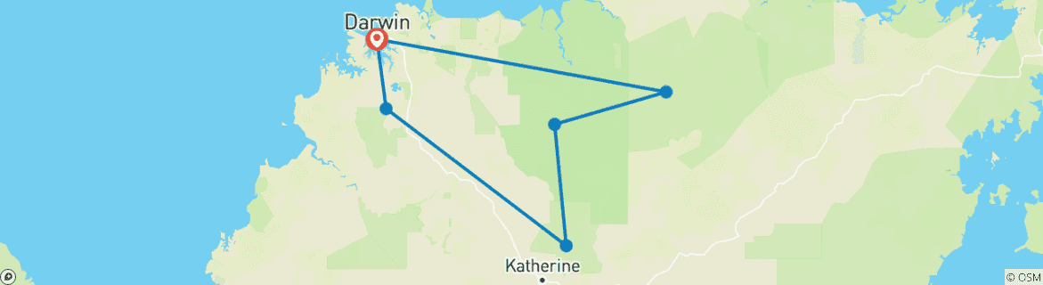 Carte du circuit Circuit Kakadu avec Terre d'Arnhem, Katherine et Litchfield