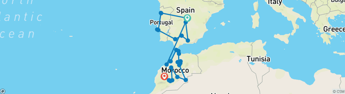 Image d'une carte montrant l'itinéraire du circuit