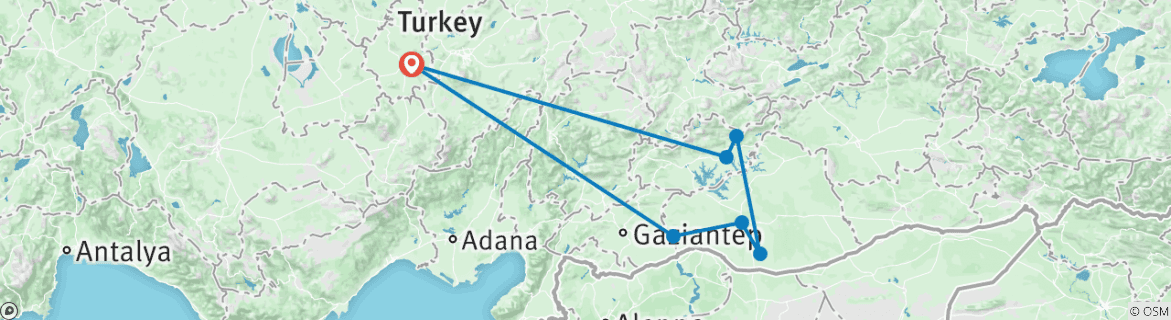 Map of Private Mount Nemrut and Harran 3 day Tour from Cappadocia