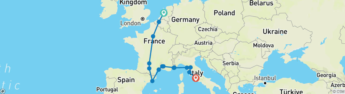 Image d'une carte montrant l'itinéraire du circuit