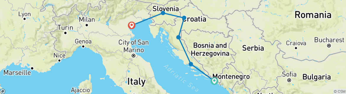 Map of Dubrovnik to Venice