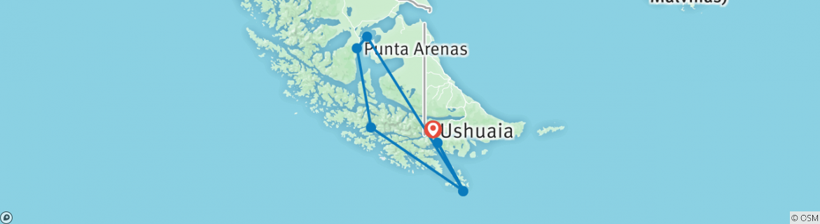 Map of Darwin's Route from Ushuaia (8 Nights)