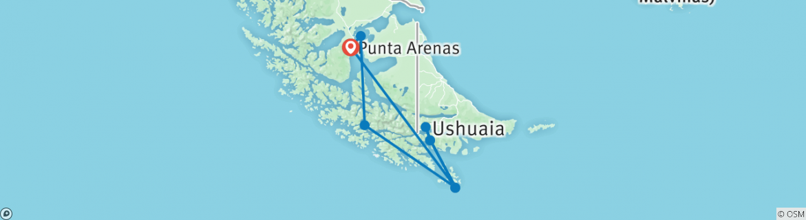 Map of Darwin's Route from Punta Arenas (8 Nights)