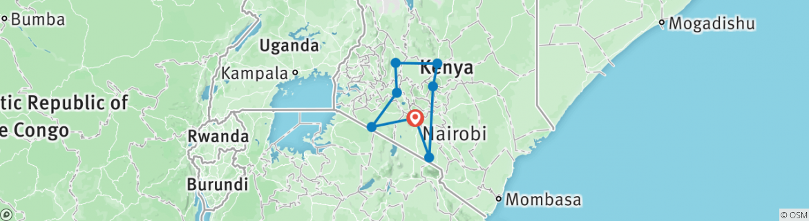 Mapa de Safari lagos y Montaña 10D/9N - Masai Mara, lago Nakuru y Baringo, Samburu, Amboseli