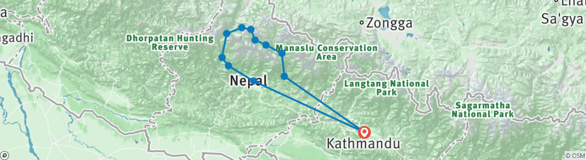 Karte von Annapurna Circuit Trekking Tour - 16 Tage, 15 Nächte (ab Kathmandu)