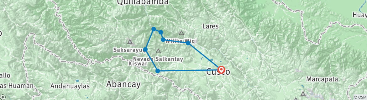 Mapa de Caminata Salkantay a Machu Picchu 5D/4N